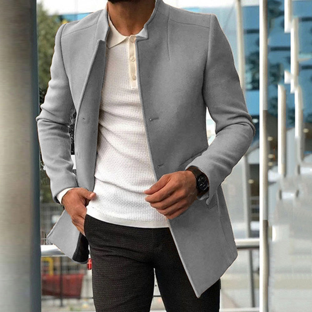 Men's Slim Coat Fashion Single-breasted Solid Color Business Jackets Fall And Winter Tops Outwear Clothing