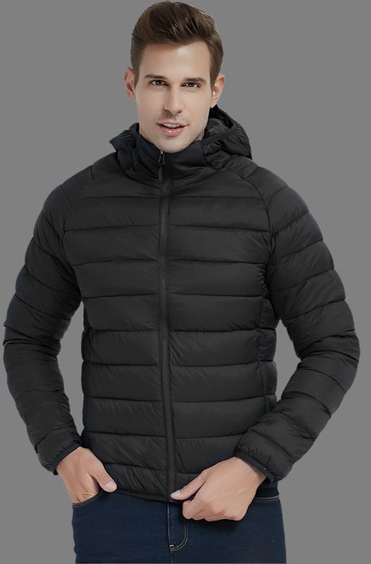 Men's Lightweight Hooded Coat Winter Warm Solid Color Zipper Jacket Fashion Portable Outerwear Top Clothing