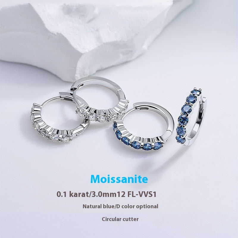 White D Natural Blue Rounded Moissanite Ear Ring