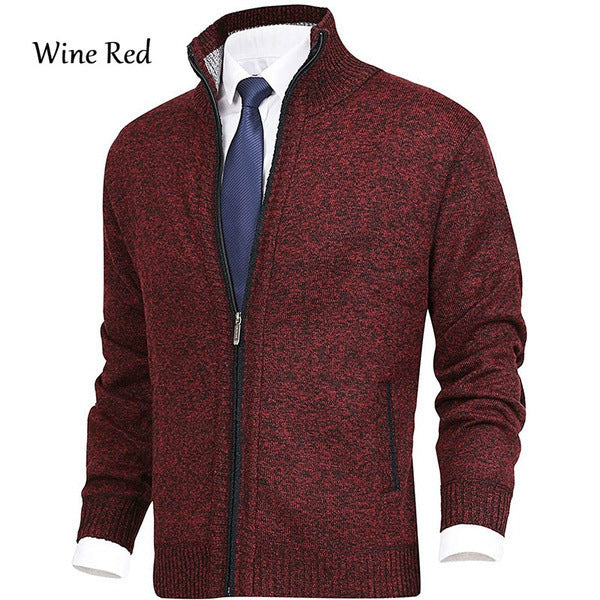 Men's Solid Color Stand Collar Cardigan Sweaters Coat