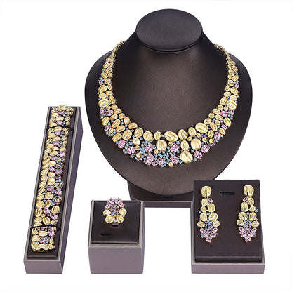 Women's Wedding Party Zircon Necklace Earrings Set of 4