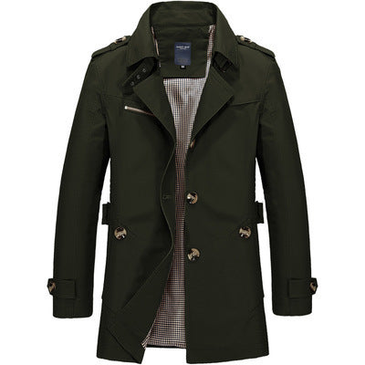 Men's casual jacket mid-length trench coat