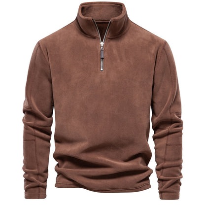 Fashion Personality Stand-collar Zippered Sweatshirt With Fleece Winter Casual Pullover Top Men's Clothing