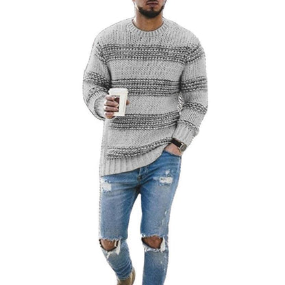 Casual Striped Knitted Sweater Men Round Neck Pullover Sweater