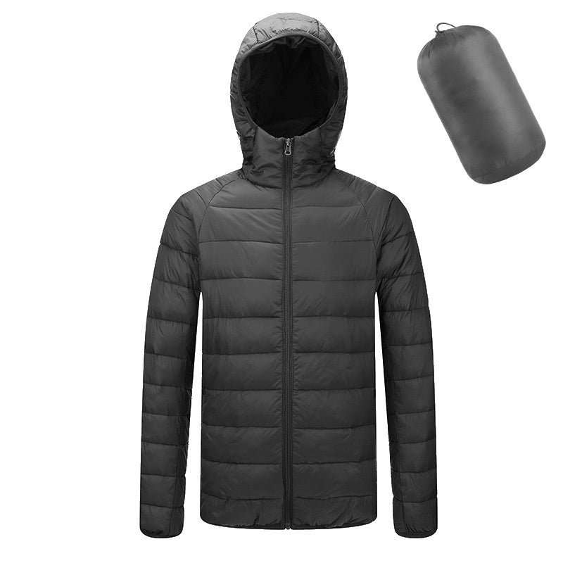 Men's Lightweight Hooded Coat Winter Warm Solid Color Zipper Jacket Fashion Portable Outerwear Top Clothing