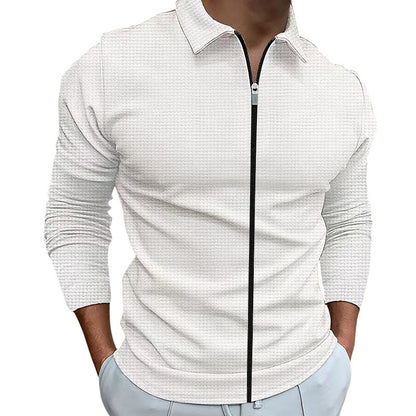 Men's Clothing Waffle Style Zipped Lapel Jacket Outdoor Sports Tops