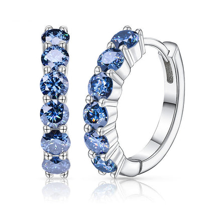 White D Natural Blue Rounded Moissanite Ear Ring