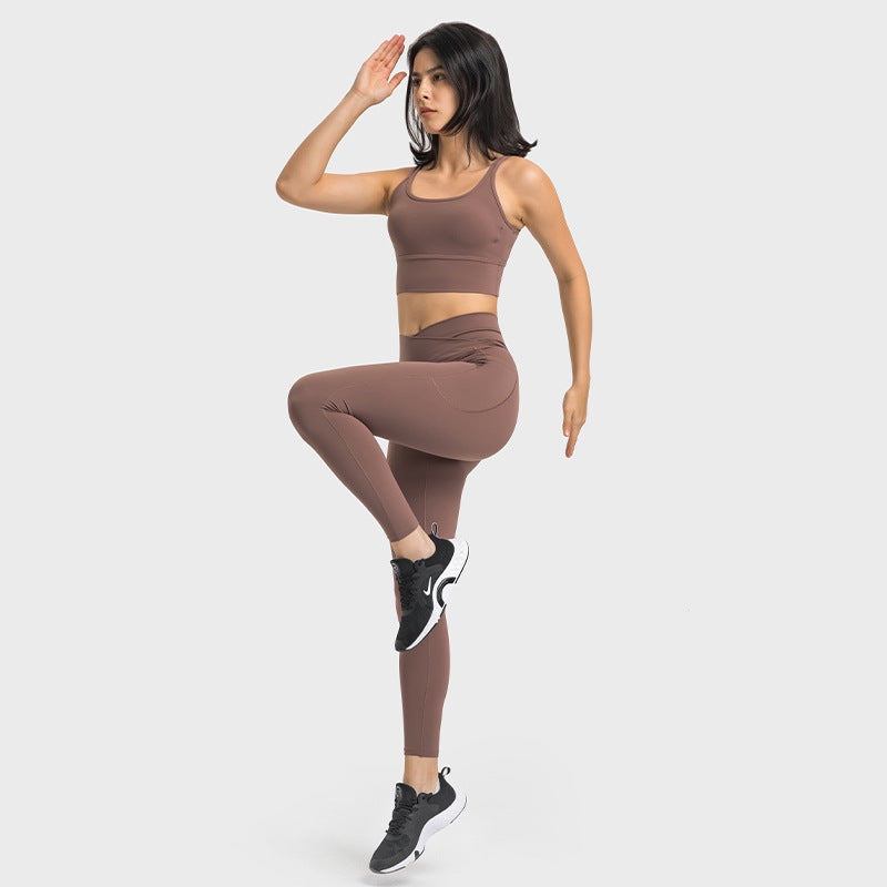 Yoga Side Pocket Elastic Light Thin Soft Nude Feel Running Workout Ankle Length Pants