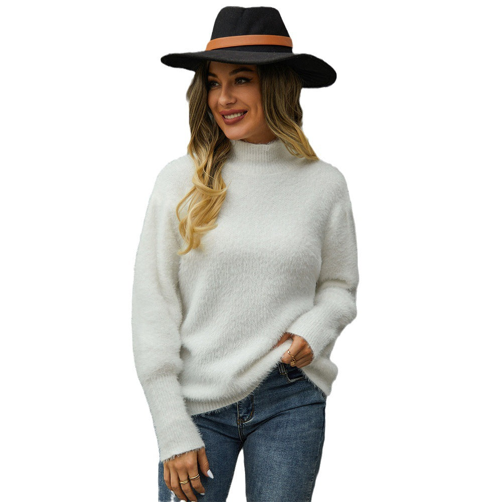 Women's Fashionable Simple Solid Color Turtleneck Plush Sweater