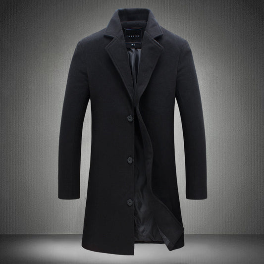 Men's Woolen Coat Slim-fit Mid-length Trench Coat