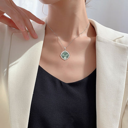 Luxury Sweater Chain Femininity S925 Silver Set Large Natural Green Crystal Pendant High-grade Jewelry