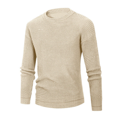 Men's Solid Color Waffle Autumn Long Sleeve Round Neck Base Sweater