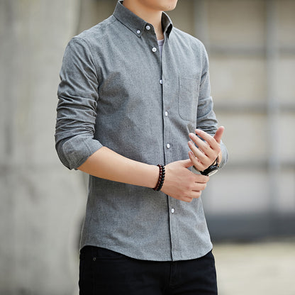 Slim Lapel Long Sleeve Shirt With Pockets Solid Color Casual Men's Clothing