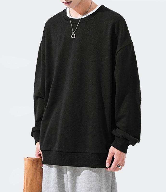 Men's Solid Color Pullover Sweatshirt Loose Round-neck Top Couple College Style Solid Color Clothes