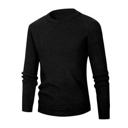 Men's Solid Color Waffle Autumn Long Sleeve Round Neck Base Sweater