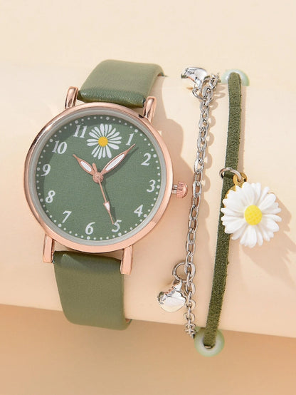 All-match Fashion Trendy Girl's Cute Quartz Watch Set